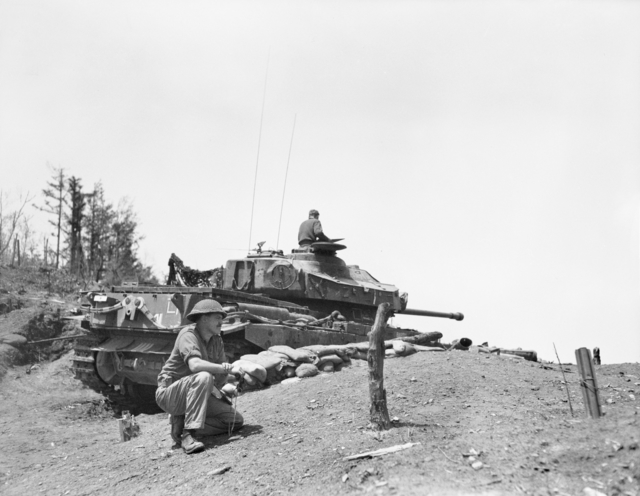Centurion tank firing at Communist positions, Korea, May 1953
